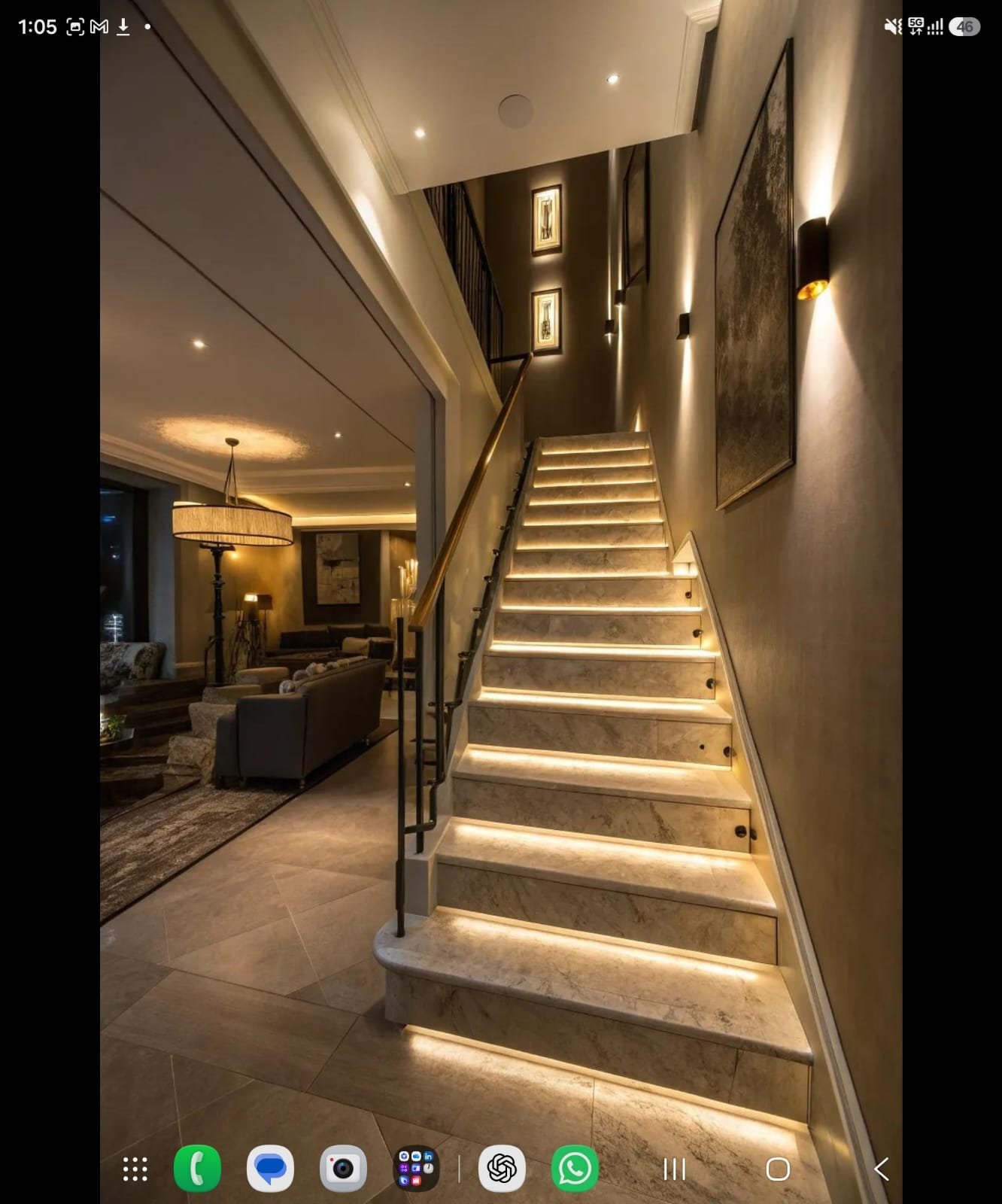 Marble staircase with integrated LED step lighting