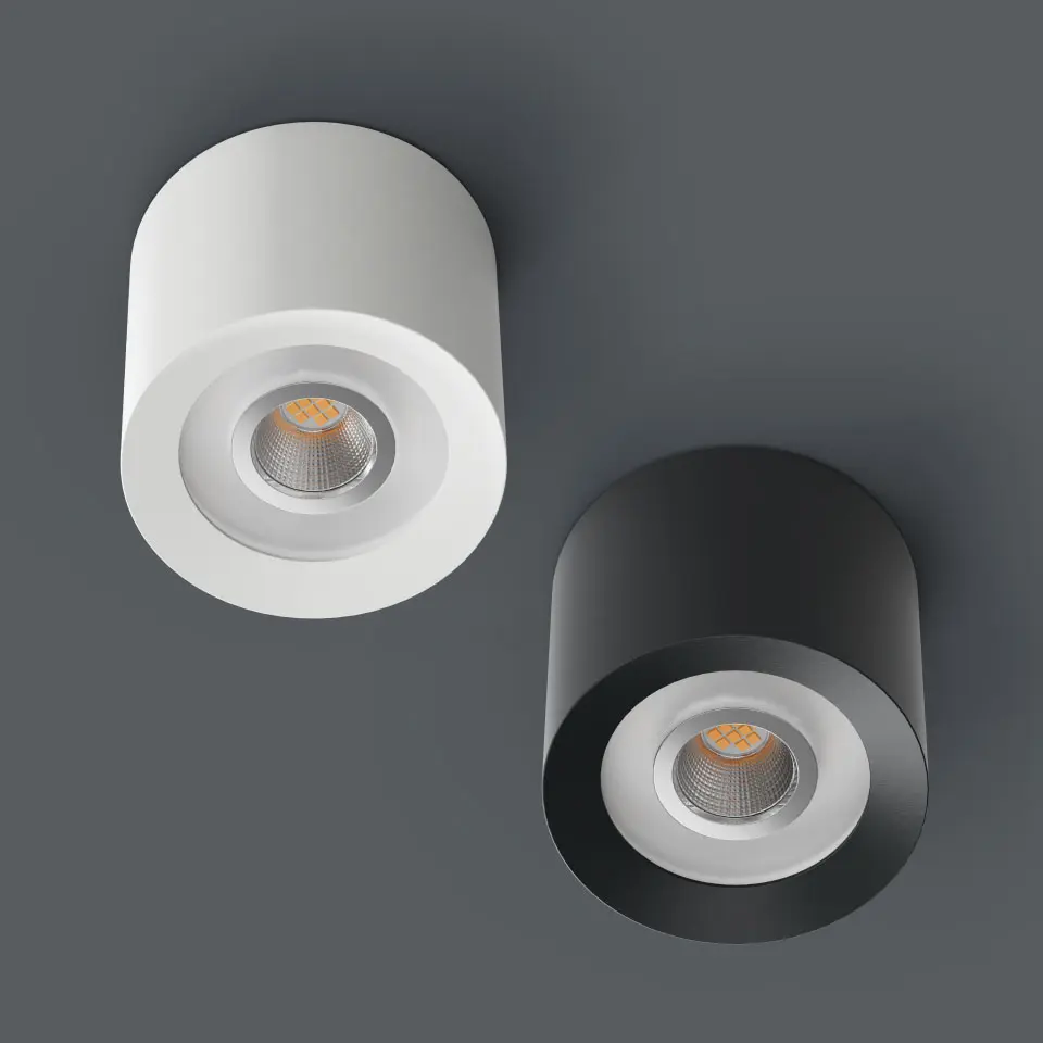Surface-mounted spotlight fixtures in white and black finishes