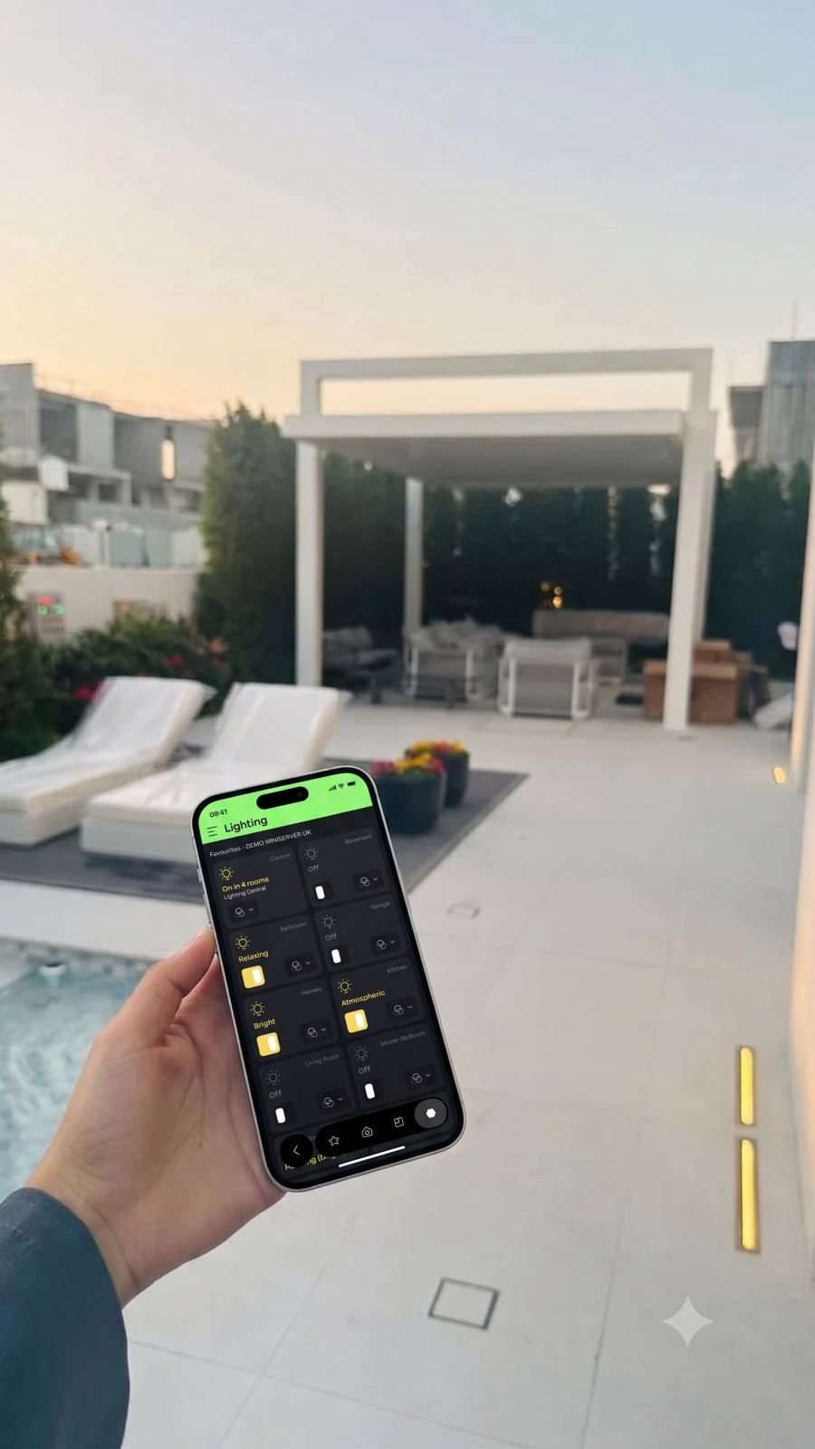 Controlling poolside lighting from a smartphone app