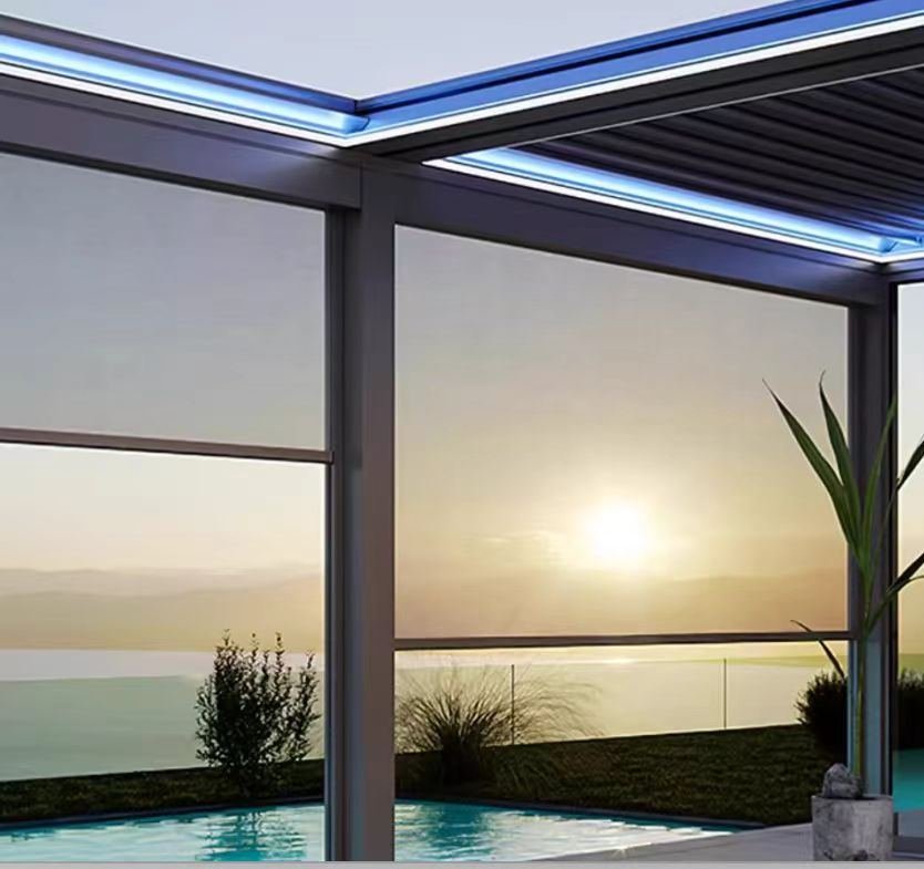 Aluminium pergola with integrated LED edge lighting